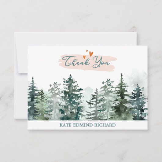 水の色セージ緑の森の松の赤ちゃんシャワー サンキューカード (正面)
