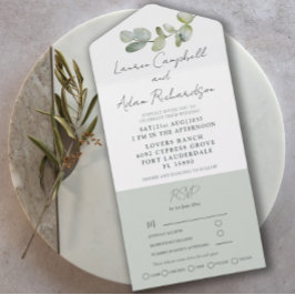 水の色セージ緑ユーカリ結婚ス オールインワン招待状