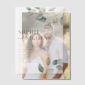 水の色セージ緑ユーカリ結婚ス ベラム紙招待状 (オフセット (カップル))