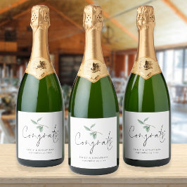 水の色セージEucalyptusおめでとう名結婚ズ スパークリングワインラベル