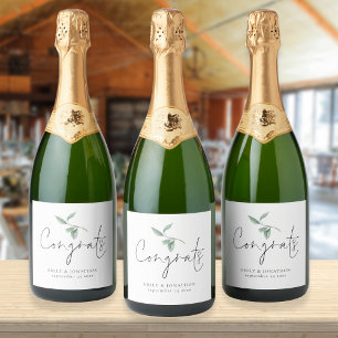 水の色セージEucalyptusおめでとう名結婚ズ スパークリングワインラベル