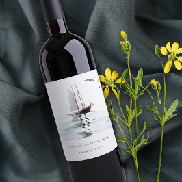 水の色セーリング航海のヨットベビーシャワー ワインラベル