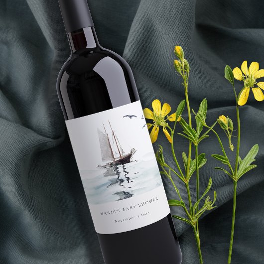 水の色セーリング航海のヨットベビーシャワー ワインラベル