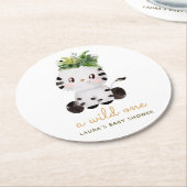 水の色ゼブラサファリベイビーシャワー ラウンドペーパーコースター (アングル)