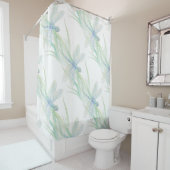水の色ソフトブルー&グリーンアートのトンボ シャワーカーテン (インサイチュ)