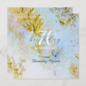 水の色ソフトヘブンリー葉ズサプライズ誕生日 招待状 (正面/裏面)