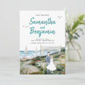 水の色タイムラインウェディング日付を保存アナウンス 案内状 (スタンド正面)