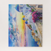 水の色タウンスケープサントリーニギリシャ島 ジグソーパズル (縦)