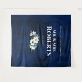 水の色ダスティブルーネイビー結婚フローラの壁タップ タペストリー (正面(横))