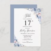 水の色ダスティブルーボホバジェット17誕生日 招待状 (正面/裏面)