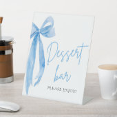 水の色ダスティーエレガントブルーボウデザートバーのサイン 台座サイン (インサイチュ)