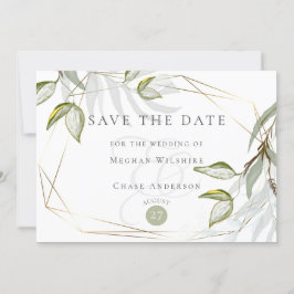 水の色ダスティ素朴セージの葉の日付を保存 招待状