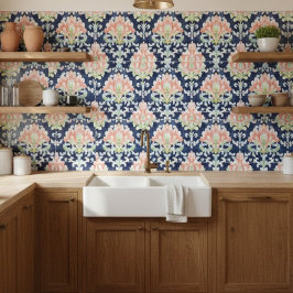 水の色ダマスクネイビーコーラルグリーン装飾 タイル