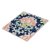 水の色ダマスクネイビーコーラルグリーン装飾 タイル (側面)