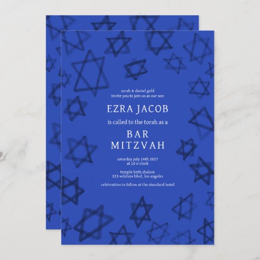 水の色ダークブルースターオブデイビッドバーバルミツワー 招待状 (正面/裏面)