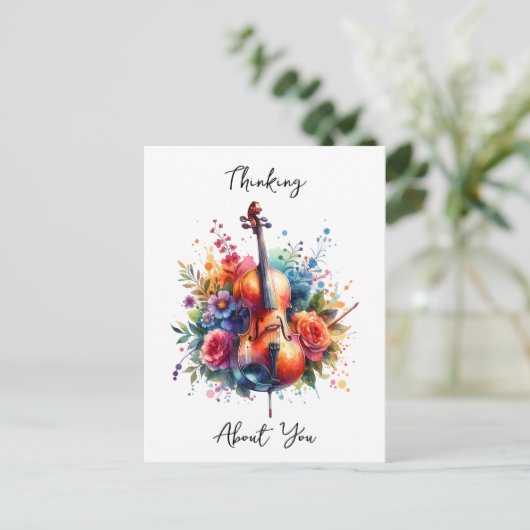 水の色チェロと花があなたを想う ポストカード (スタンド正面)