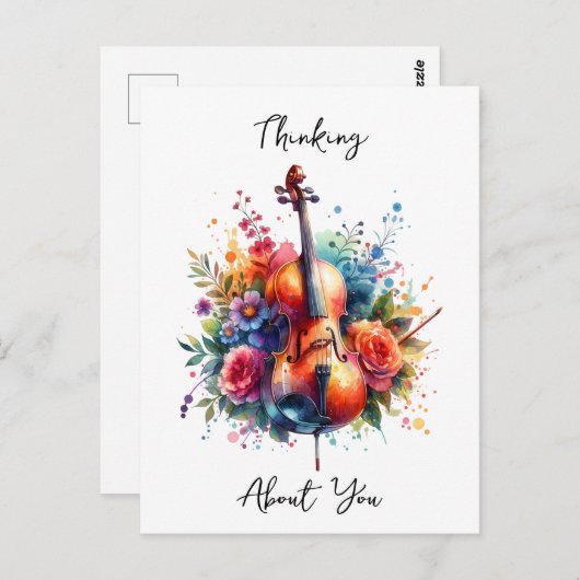 水の色チェロと花があなたを想う ポストカード (正面/裏面)