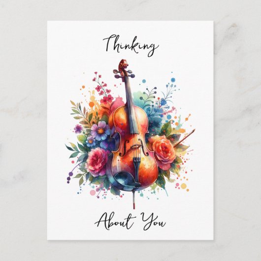水の色チェロと花があなたを想う ポストカード (正面)