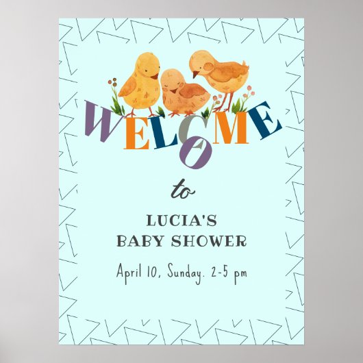 水の色チキンファミリー男の子の赤ちゃんシャワーへようこそ ポスター (正面)