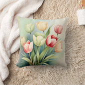水の色チューリップガーデンオンセージグリーン クッション (ブランケット)
