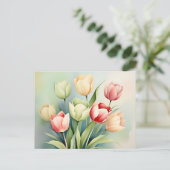 水の色チューリップガーデンオンセージグリーン ポストカード (スタンド正面)