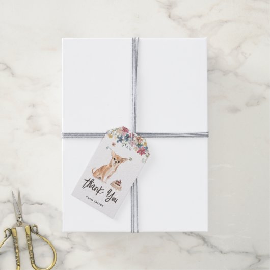 水の色チワホアドッグ誕生日パーティーありがとう ギフトタグ (より糸付き)