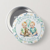 水の色ツインボーイズ赤ちゃんシャワーおばあちゃんになる 缶バッジ (正面&裏面)