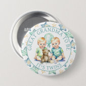 水の色ツインボーイズ赤ちゃんシャワーおばあちゃんになる 缶バッジ (正面&裏面)