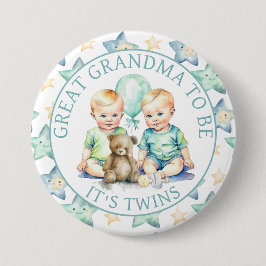 水の色ツインボーイズ赤ちゃんシャワーおばあちゃんになる 缶バッジ