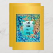 水の色テクスチカラフルャ葉の縁どゴールデンド 招待状 (正面/裏面)
