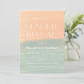 水の色テクスチャベビーシャワーピーチグリーン 招待状 (スタンド正面)