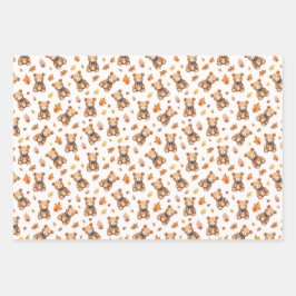 水の色テディベアと離れ秋お祝い ラッピングペーパーシート