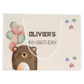 水の色テディベアの誕生日抱き枕 ラージペーパーバッグ (裏面)