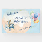 水の色テディベアアビエーターボーイベビーシャワー 横断幕 (横)