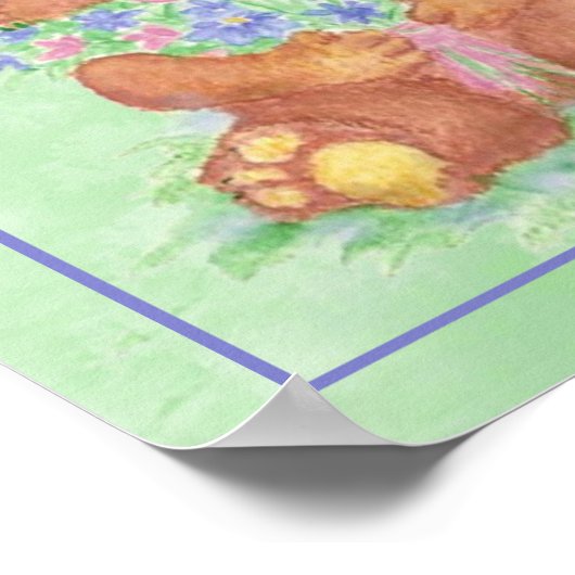 水の色テディベアアームフルフラワーおもしろい引用文 ポスター (角)