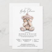 水の色テディベアガールベビーシャワー招待状 招待状 (正面/裏面)