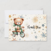 水の色テディベアスターグリーンバイクパーティー サンキューカード (正面)
