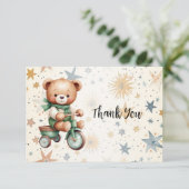 水の色テディベアスターグリーンバイクパーティー サンキューカード (スタンド正面)