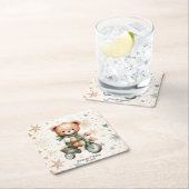 水の色テディベアスターグリーンバイクパーティー スクエアペーパーコースター (インサイチュ)