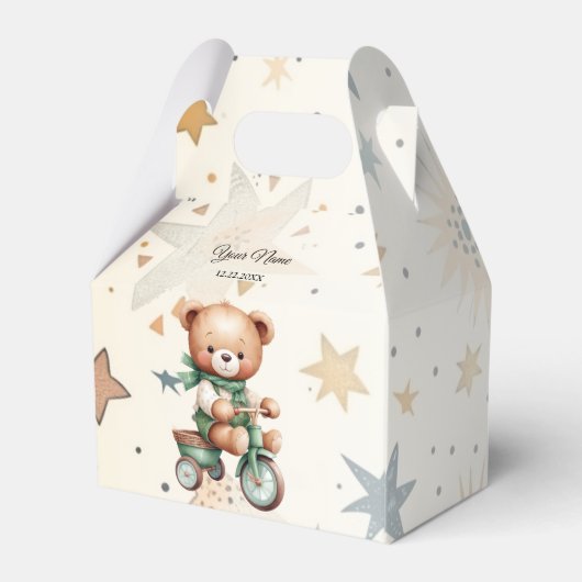 水の色テディベアスターグリーンバイクパーティー フェイバーボックス (裏面サイド)