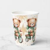 水の色テディベアスターグリーンバイクパーティー 紙コップ (裏面)