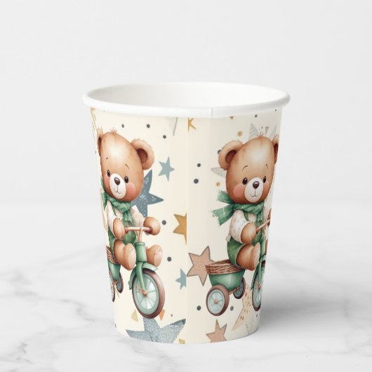 水の色テディベアスターグリーンバイクパーティー 紙コップ (右)