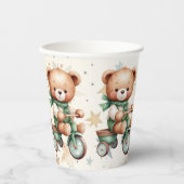 水の色テディベアスターグリーンバイクパーティー 紙コップ (正面)