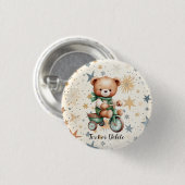 水の色テディベアスターグリーンバイクパーティー 缶バッジ (正面&裏面)