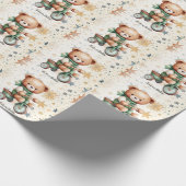 水の色テディベアスターグリーンバイクビューティフル ラッピングペーパー (角)