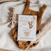 水の色テディベアバルーンアイボリーベビーシャワー 招待状