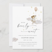 水の色テディベアバルーンニュートラル赤ちゃんシャワー 招待状 (正面)