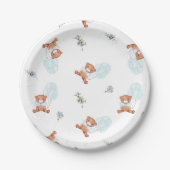 水の色テディベアバルーンボーイベビーシャワー ペーパープレート (正面)