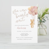 水の色テディベアバルーン赤ちゃんシャワー 招待状 (スタンド正面)