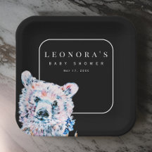 水の色テディベアベビーシャワー紙プレート